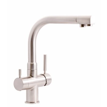 Baterie de bucătărie HOFF 4301, pipă înaltă în L, 4 canale cu apă filtrată, inox periat
